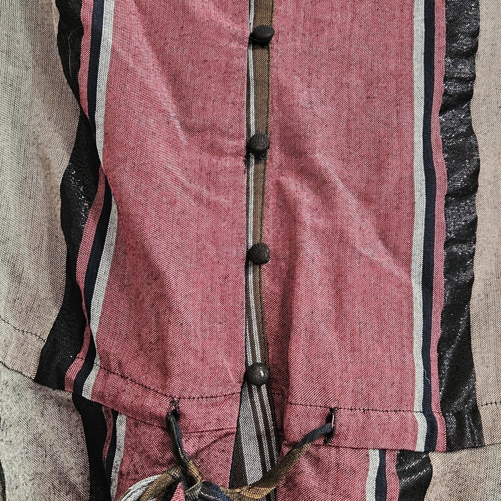 Striped V-Neck Blouse with Lace Trim - Picture 6 of 7